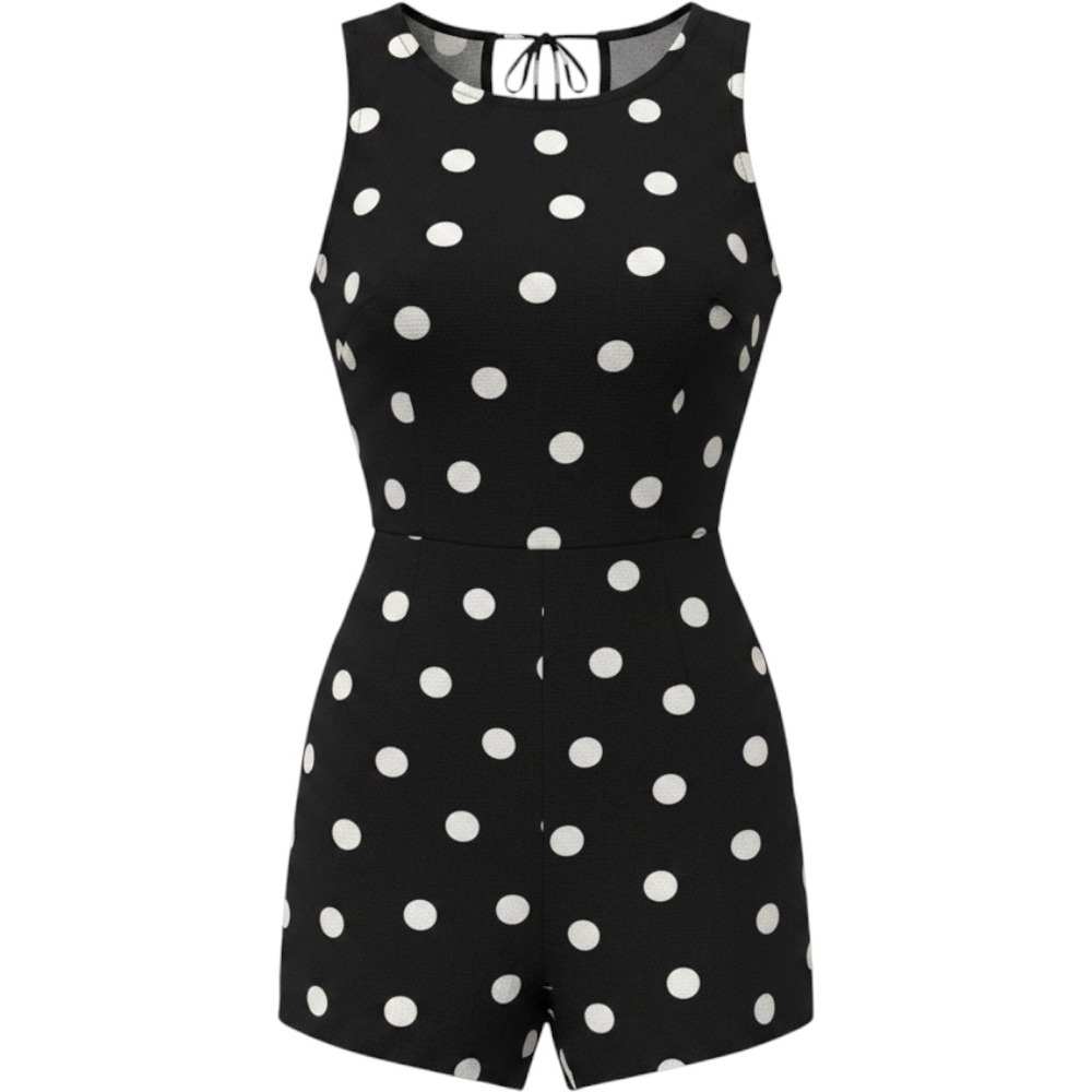 Koukla Black White Polka Dot‎ Tassel Back Romper Sleeveless NWT